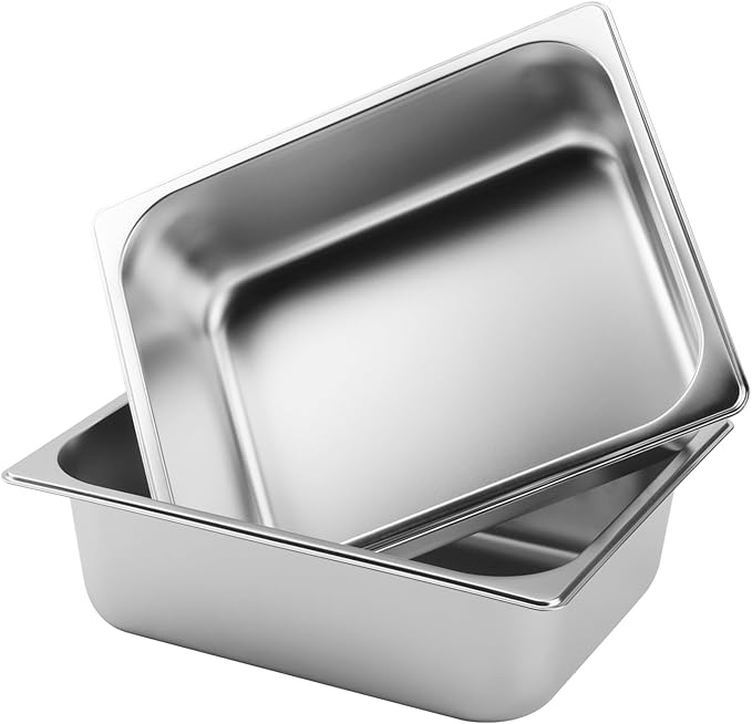 4 Pack 1/2 Hotel Pans 4 Inch Deep Steam Table Pan Half Size 201 Stainless Steel Restaurant Pan Anti Jam Steam for Buffet Event Catering Supplie