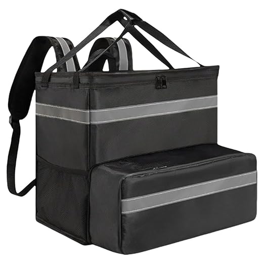 Pffiocix Commercial Grade Pizza Delivery Backpack Ventilated Net Cushioned Back Support - Insulated Expandable Secure Food Transport