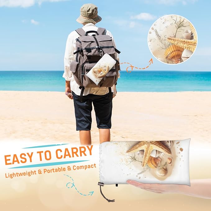 Waterproof Sandproof Beach Blanket 59''×68'' Oceans Polyester Outdoor Picnic Blanket with 4 Stakes &amp Storage Bag for BeachCampingVacation Starfish