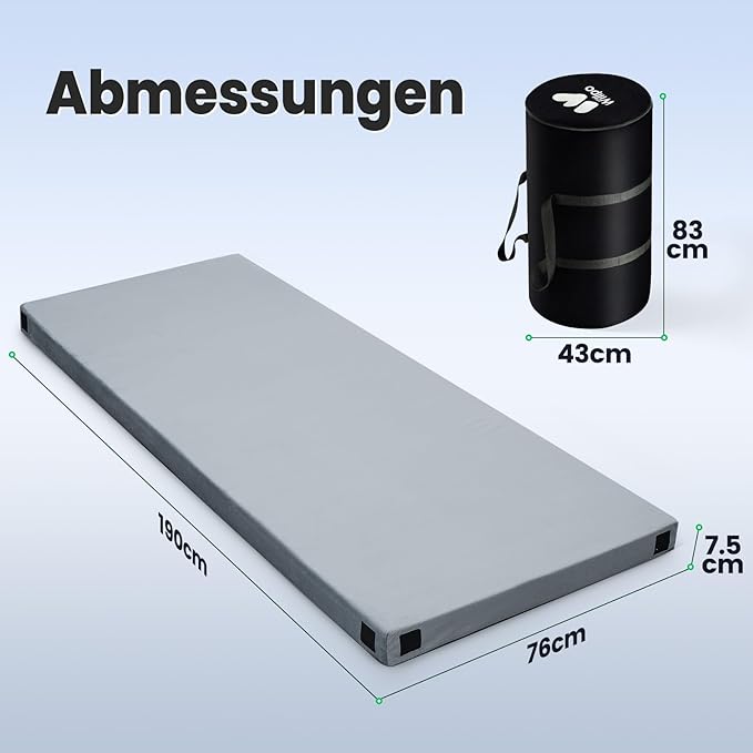 Willpo CertiPUR-US Memory Foam Camping Mattress with Travel Bag and 2 Interchangeable Covers Lightweight Portable Sleeping Pad for Tents Guest Beds Home