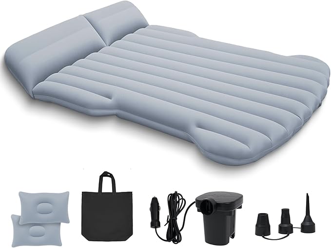 SUV Air Mattress Car Air Mattress Compatible with Tesla Model Y Camping Bed for Car Backseat Inflatable Sleeping Pad with Pump Truck Jeep Travel Bed for Camping Road Trip (Grey)