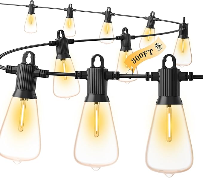 FOOMAN LED Outdoor String Lights 300FT Outside Waterproof Patio Lights with 146+3 Shatterproof ST38 Edison Bulbs 2700K Warm White Hanging Light Dimmable Light for Backyard Porch Gazebo(150FT x 2)