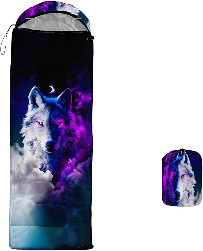 AILONEN Floral Wolf Sleeping Bag for Girls WomenWarm and Cool WeatherLightweightWaterproof BackpackingColorful Flower Animal Print Sleeping Bag for Camping