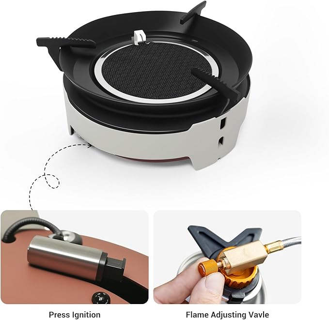 Camping Stove 3600W Portable Backpacking Stove with Piezo Ignition Fuel Canister Adapter Windproof Gas Stove for Camping Hiking Outdoor Cooking