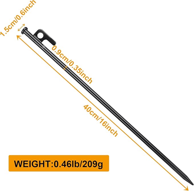 12 Pcs 16 Inch Tent Stakes Heavy Duty Metal Tent Pegs Camping Steel Tent Stakes for Unbreakable and Inflexible Camping Backyard Rocky Ground