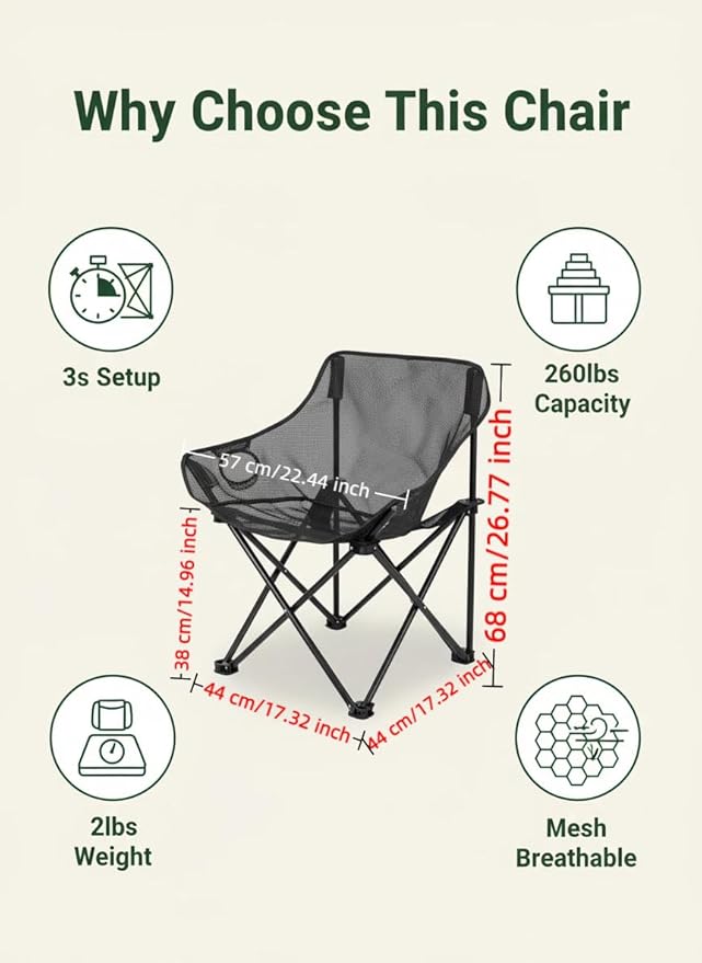 Breathable Outdoor Folding Chair Portable Ultra-Light Fishing Stool Beach Camping Moon Chair Armchair Art Sketch Chair (The net is Dark at Night.)