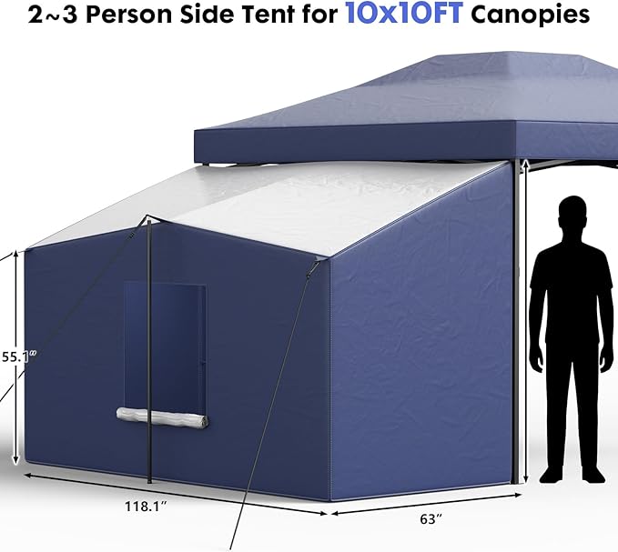 Camping Cube Side Tent for 10x10 Pop Up Canopy Waterproof Gazebo Room with Mesh Windows Easy Setup Canopy Side Tent for Family Camping Market Booth Backyard Use (Canopy Not Included)