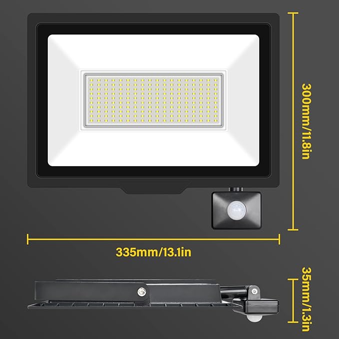 150W Motion Sensor Flood Light Outdoor 15000 LM Outdoor LED Spotlight IP66 Waterproof 6000K Daylight Security Lights for Garden Garage Yard Sports Ground 110V