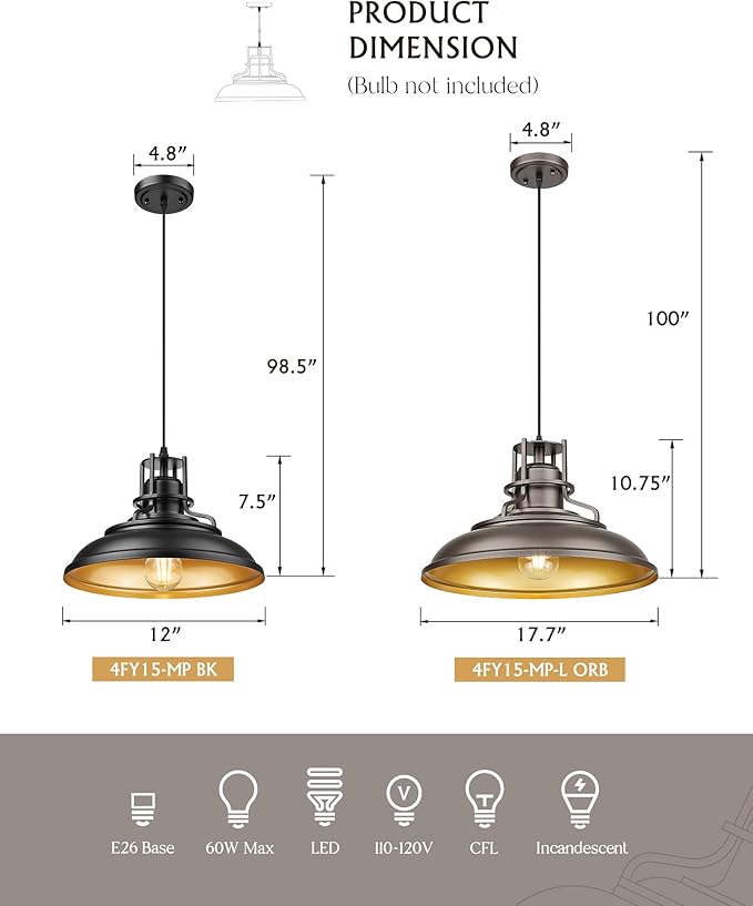 FEMILA 12 Modern Pendant Lights Kitchen Island Black Pendant Light Fixtures for Foyer Cafe Kitchen Adjustable Height 2 Pack 4FY15-MP-2PK BK-1