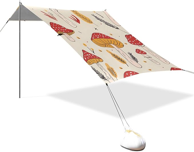 Mushroomcore Cottagecore Magic Fairycore Camping Sun Shelter Beach Tent Portable Beach Sun Shade Outdoor Canopy for Camping Trips Fishing Picnic