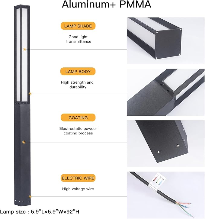 Path Light 92 Pathway Lights Wired Outdoor Modern Landscape LED Bollard Driveway Lighting IP65 Waterproof Aluminum High Voltage Floor Lamp for Walkway Lawn Patio Yard Garden Decoration