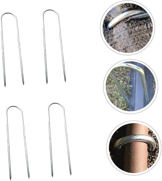 POPETPOP 4pcs U-Shaped Ground Pegs for Tent and Trampoline Galvanized Fastening Stakes Sturdy Camping Tent Fixing Stakes for Outdoor Use