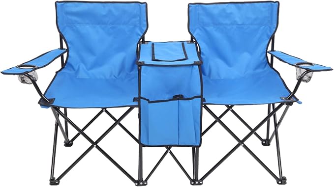 Beach Camping Chair Portable Double Folding Picnic Chairs Beach Camping Chair W/Umbrella Mini Table Beverage Holder Carrying Bag for Beach Patio Pool Park Outdoor