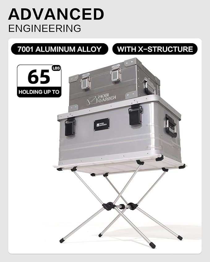 MOBI GARDEN Portable Camping Table 7001 Aluminum Frame Lightweight Folding Table with Integrated Cup Holders &amp UL Hard Top Camping Coffee Table