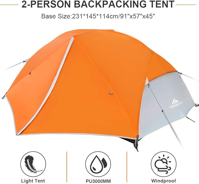Forceatt Tent for 2 and 3 Person is Waterproof and Windproof Camping Tent for 3 to 4 SeasonsLightweight Aluminum Pole Backpacking Tent Can be Set Up QuicklyGreat for Hiking