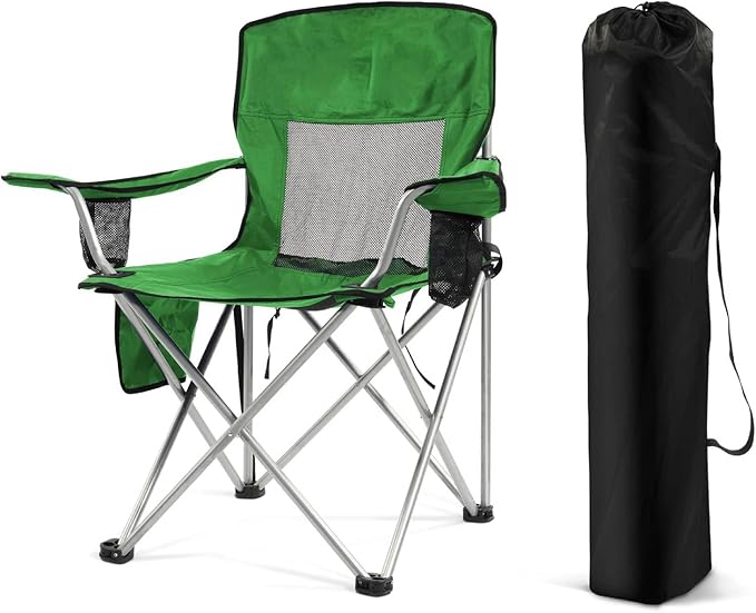 Simple Deluxe Outdoor Foldable Camping Chair Outdoor Camping Chair with Cup Holder and Carrying Bag with 300lbs Capacity and Sturdy Material for Hiking Fishing and Camping Green