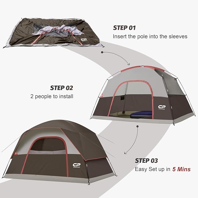 Tents for Camping 6 Person Tent Waterproof Windproof Double Layer Family Camping Tent Easy Setup Dome Tent with Large Mesh Windows &amp Wider Door for Outdoor Camping &amp Hiking