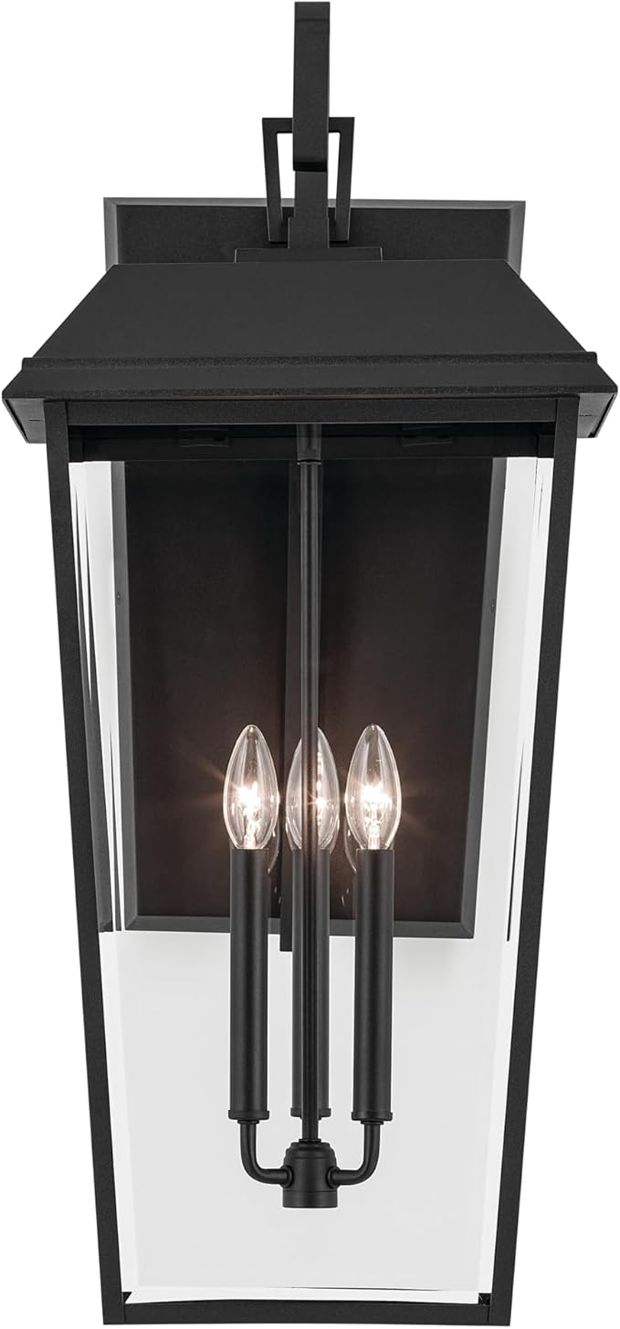 Kichler Mathus 3-Light Textured Black Luxe Updated Traditional Outdoor Wall Light with Clear Glass for Outdoor Walls Exterior Doors Garage Porch or Patio Walls
