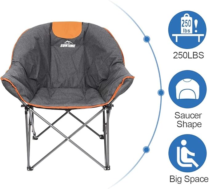 Suntime Sofa Chair Oversize Padded Moon Leisure Portable Stable Comfortable Folding Chair for Camping Hiking Carry Bag(2 Pack)