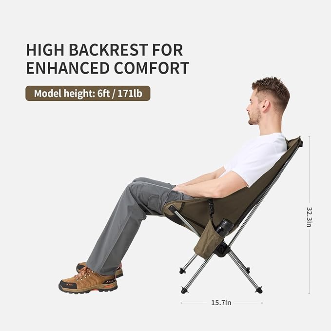 Camping Chair Lightweight Backpacking Hiking Chair Compact Portable 220 lbs Capacity Comfortable Widened Seat Folding Chair (Brown)