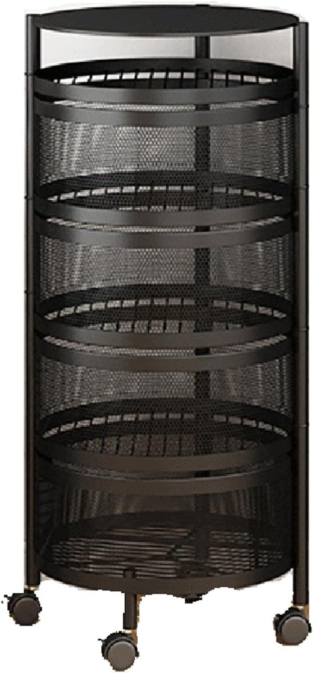 JITUIHOM Kitchen Rack Round Rotating Multi-Layer Kitchen Storage Rack Fruit and Vegetable Basket Floor-to-Ceiling(BlackMedium)