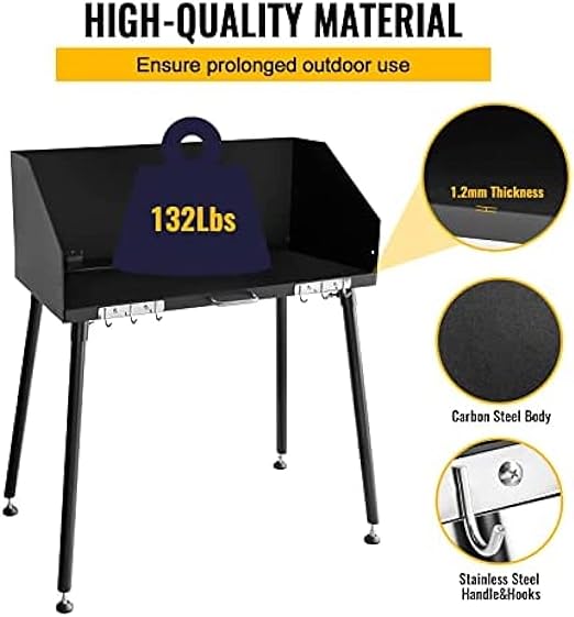 AHLOKI Carbon Steel Camp Cooking Table with Tabletop and Detachable windscreen Dutch Oven Tables Four Legs for Grill Travel Table Outdoor Picnic BeachBBQbackyards30 x 16 inch