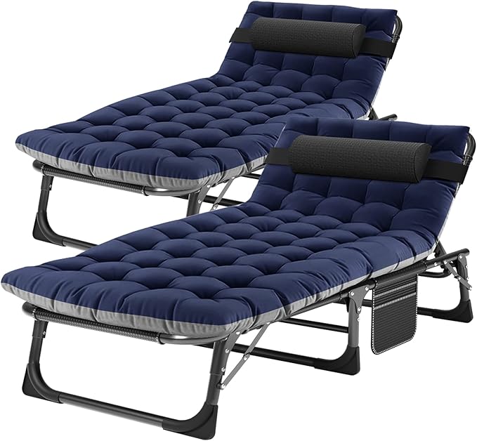 ABORON 5 Positions Camping Cots for AdultsOutdoor Folding Sleeping Cot/MatFolding Chaise Lounge Chair with PillowPortable Reclining Chair for Beach Lawn Camping PoolSunbathing Chairs