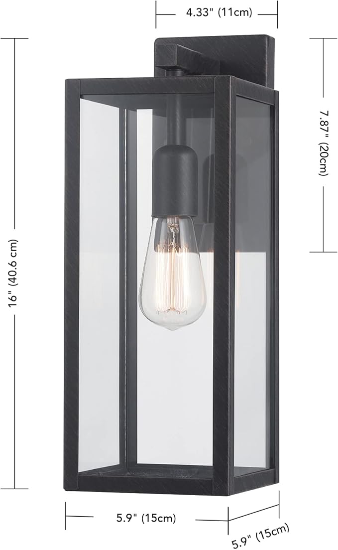 Globe Electric 44837 1-Light Outdoor Indoor Wall Sconce Brushed Dark Bronze Clear Glass Shade Back Porch Lights Front Patio Garage Fixture Exterior Lighting for House