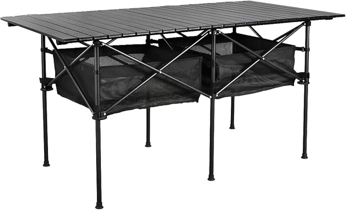 Sanny LargeOutdoor Folding Picnic Camping Table55X 27.56Portable Aluminum Roll-up Table with Storage Carry Bag for RV TravelIndoorOutdoorCamping BeachBackyardBBQPartyPatioPicnic