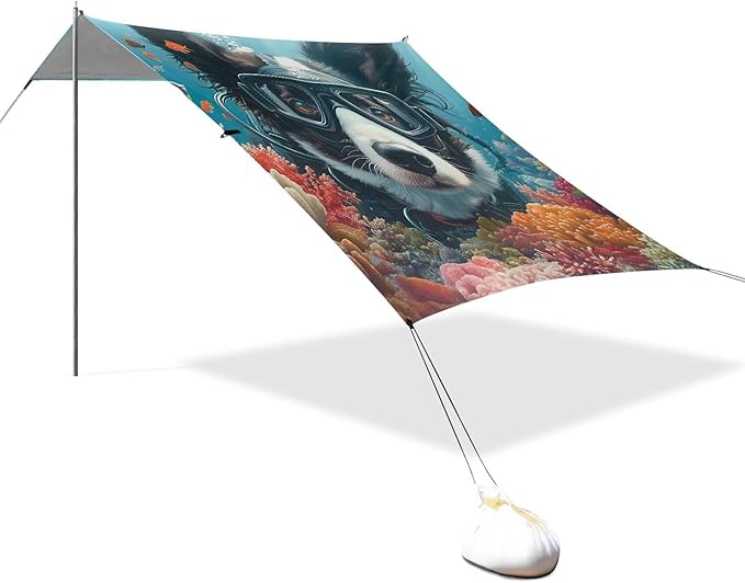 Beach Tent Sun Shelter Corgi Diving Lightweight &amp Easy Setup Beach Shade Canopy for Camping Fishing