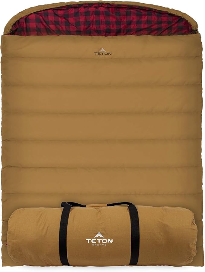 Teton Mammoth Queen Size Double Sleeping Bag- A Warm Bag The Whole Family can Enjoy – Great for Camping Hunting and Base Camp. Compression Sack Included