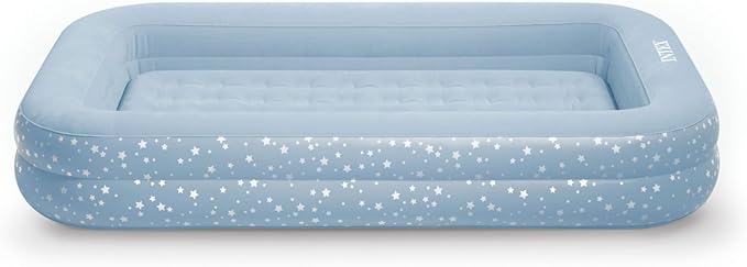 Intex 66810FL Inflatable Kidz Travel Bed Set Includes Hand Pump and Carry Bag Removable Mattress Quick Inflation Indoor Use 42in x 66in x 10in Blue with Star Print Frame