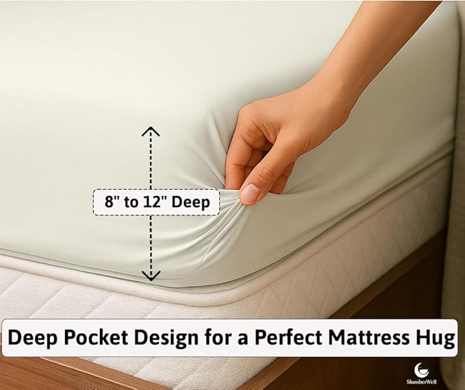 SlumberWell 4 Piece Luxury Soft Microfiber Fitted Bed Sheet Set for Campers 8 to 12 Inch Deep Pocket RV Full 54 x 75 Ivory