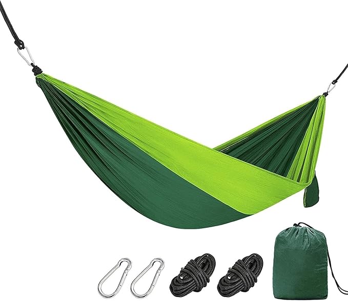 Portable Nylon Hammock Swing Chair Lightweight &amp Easy to Assemble with Straps Perfect for Summer Camping Travel Garden and Outdoor Relaxation (290x150cm)