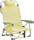 Backpack Beach Chairs Low 5 Position Beach Chair with Pouch Straps Folding Lightweight Reclining Aluminum Lay Flat Single (Yellow Low)
