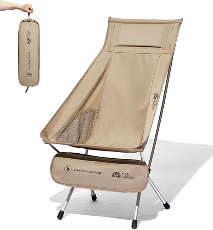 MOBI GARDEN High Back Camping Chair Ultralight Hiking Chair with 7075 Aluminum Frame Portable Lawn Chair with Breathable Mesh Sides &amp Attached Carry Bag for Hiking Backpacking and Festivals S