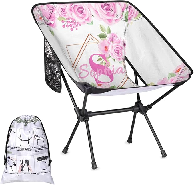 Camping Chair Personalized Backpacking Chair Lightweight Portable Folding Customized Name Chairs for Beach Sport Hiking (Hot Pink)