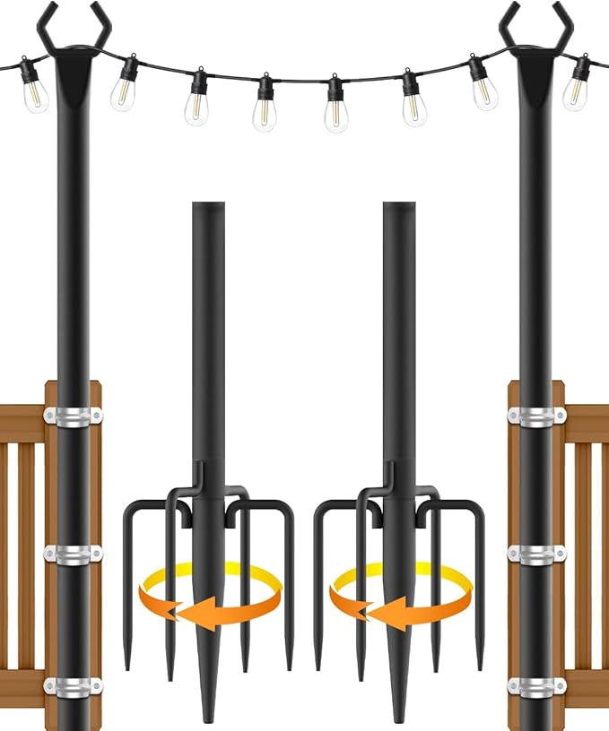 String Light PolesMetal Poles for Hanging Outdoor Light Strings2 Pack 10 FT Light Poles Stand for Outside GardenPatioWeddingBackyardDeckParty