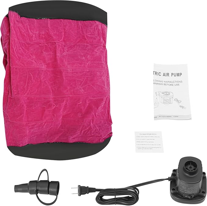 Air Mattress Bed S-Shape Inflatable Sofa with Pump Inflatable Chair Air Couch Flocked Surface Waterproof Portable Blow Up Bed for Camping Lounge Beds for Afternoon Rest (Pink)