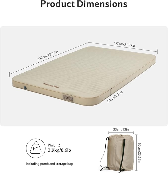 Naturehike 3.94’’ Thick Self Inflating Sleeping Pad with Built in Pump Double Foam &amp Air Camping Mattress Full XL Camping Sleeping Pad for Tent Car Cot Truck 661 lbs Support