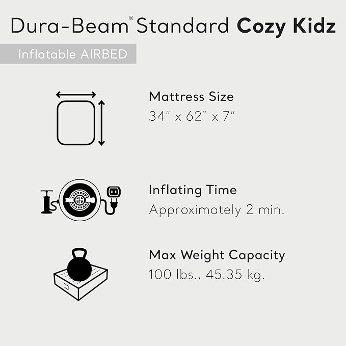 Intex 66803EP Cozy Kidz Inflatable Airbed : Fiber-Tech – Velvety Soft Surface – Carry Bag Included – Color May Vary – 34.5 x 62 x 7 6 Pack
