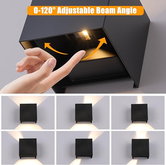 2 Pack LED Outdoor Wall Sconces Exterior/InteriorModern Square Aluminum Wall Light Fixture SetVariable Beam IP65 Waterproof Lights 12W Warm Light 3000K Up and Down Wall Lighting Fixtures.