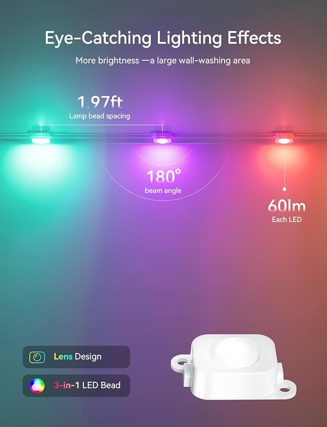 Permanent Outdoor Lights for House -Eaves Lights 50FT with 25 IC+RGBCW LED IP67 Waterproof Smart Outside LED Christmas Light with App/Remote Eternity Lighting for Holiday/Daily
