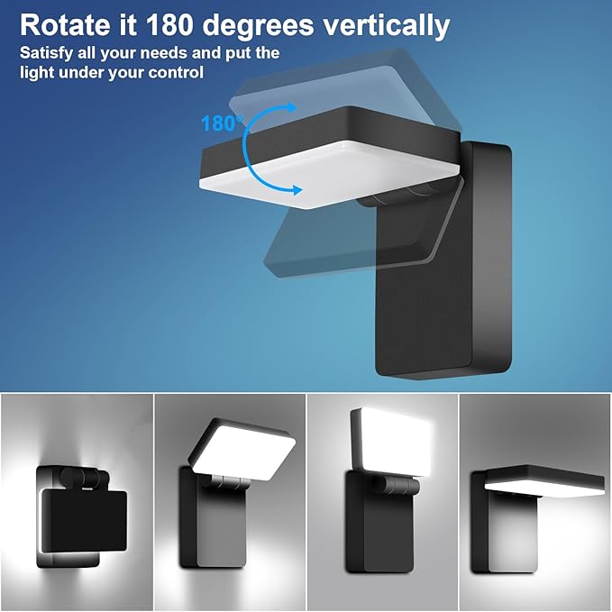 ledmo 60W LED Outdoor Wall Light Switch Control 350° Horizontal/180° Vertical LED Exterior Wall Lights Modern Neighbor Friendly Adjustable Exterior Flood Lighting 5000k for Upper Areas Yard Porch