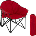 S AFSTAR Oversized Camping Chair Cushion Padded Moon Round Saucer Chair w/Cup Holder &amp Carry Bag Outdoor Leisure Folding Chair Portable Folding Camp Chair for Camping Fishing Supports 300lbs (