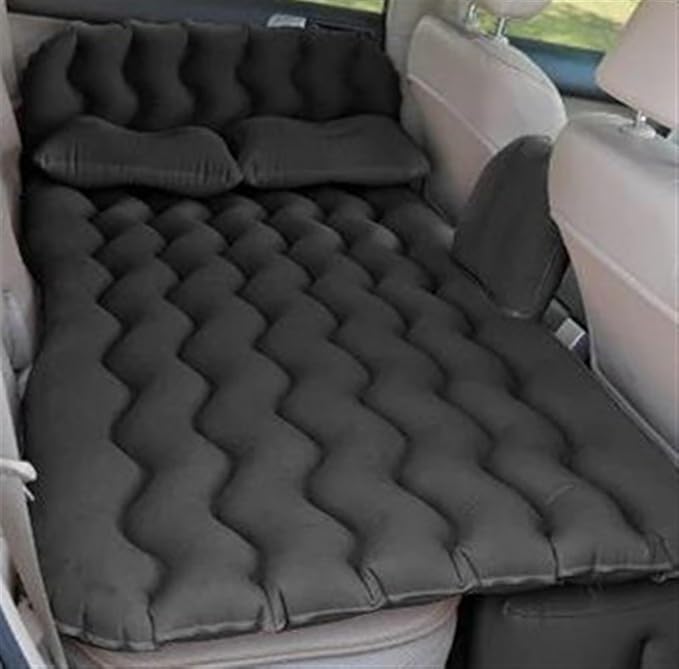 Camping Inflatable Mattress Car Inflatable Mattress Flocked PVC Material Long-Distance Travel Sleeping Pad Outdoor Camping Inflatable Mattress (Black)