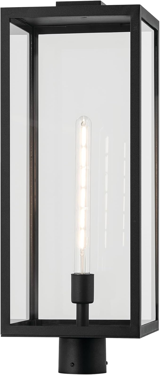 Kichler Branner 25.5 in. 1-Light Textured Black Luxe Updated Traditional Outdoor Post Light with Clear Glass for Walkways and Driveway