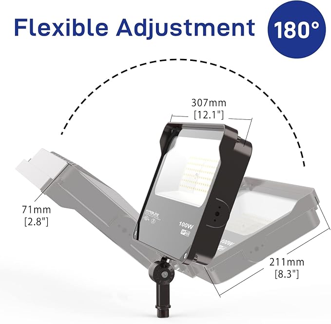 HYPERLITE LED Flood Light 100W 11000LM 5000K Flood Lights Outdoor with Knuckle Mount IP65 Waterproof Flood Lights for YardGardenPlayground UL Certified