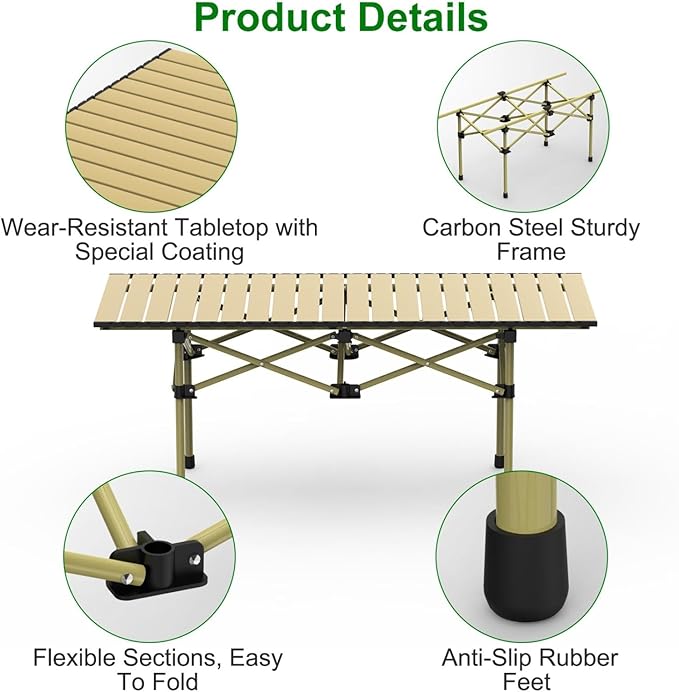Folding Camping TablePortable Upgraded Carbon Steel Table for Picnic Barbecue Grill Beach Patio