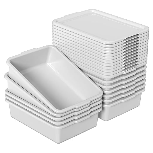13 L Small Commercial Bus Tubs with Lids Plastic Bus Tub Tote Box with Lid Light Gray 12 Packs
